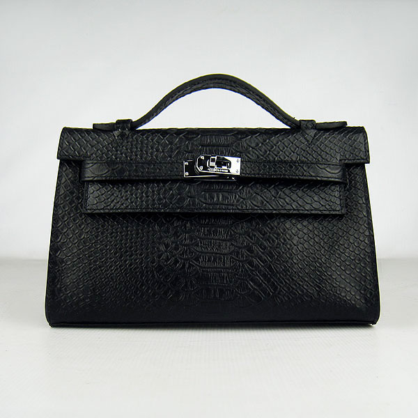 AAA Hermes Kelly 22 CM Snake Veins Handbag Black H008 On Sale